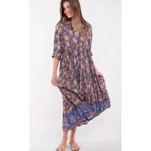 Natural Life Floral Multicolor Boho Cottage Core Midi Dress Sz XXL 100% Rayon